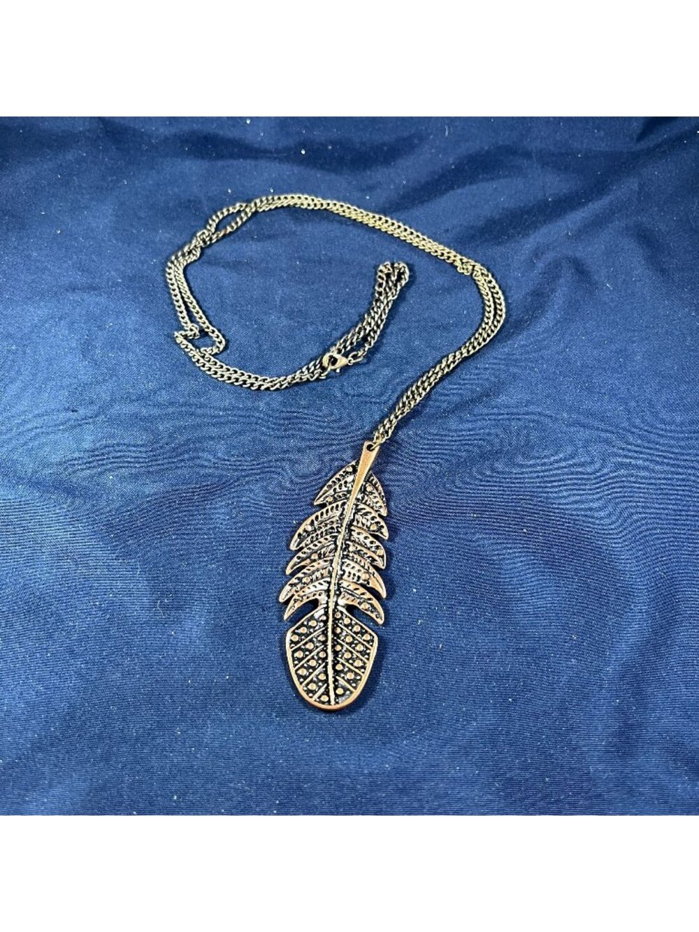 Antique Bronze Feather Pendant Necklace With Chain
